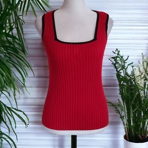 Belldini Women's Red Square Neck Ribbed Knit Tank Top Size Large